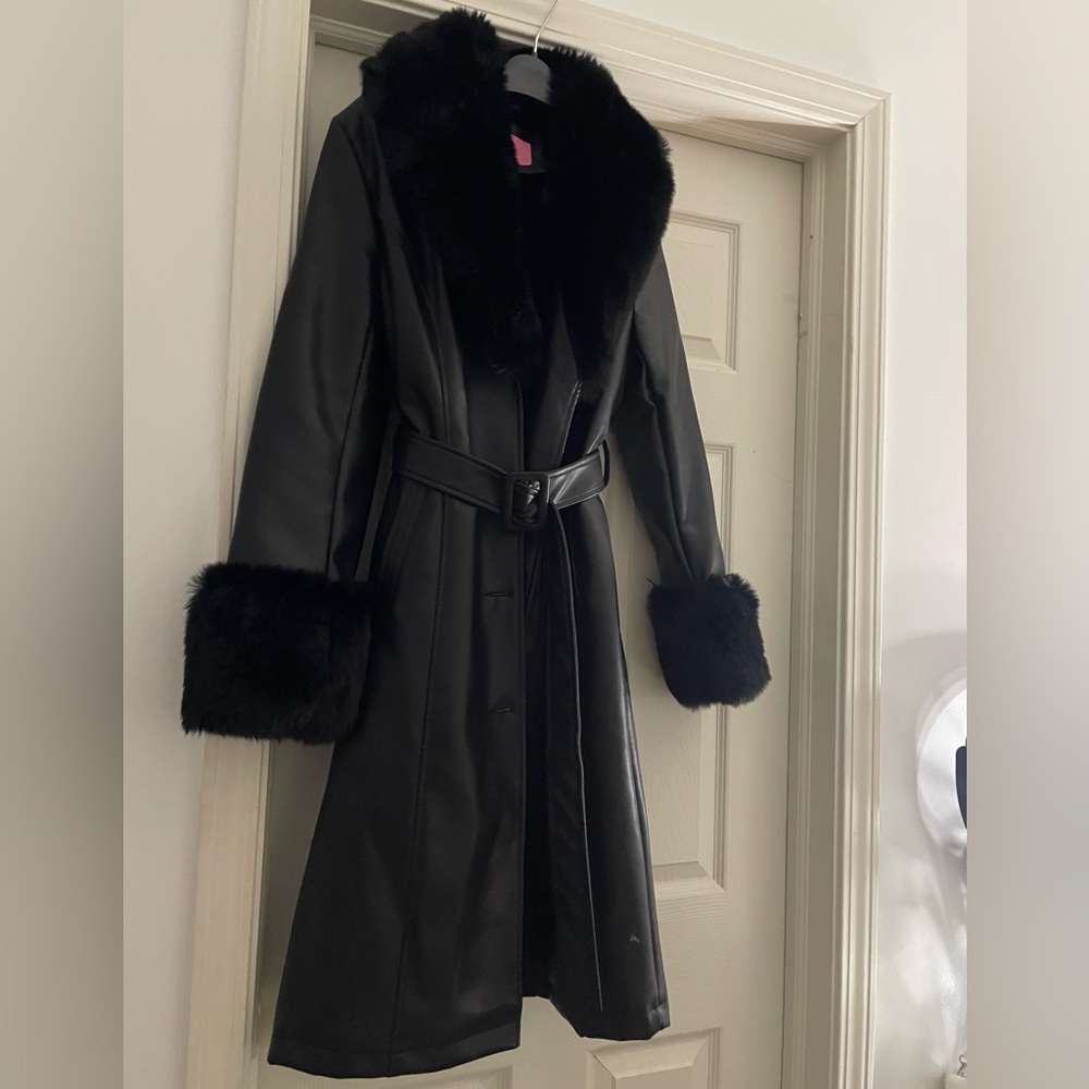 Black Faux Fur Trench Coat